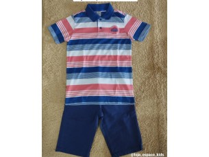 Conjunto juvenil masculino bermuda azul e camisa polo listrada
