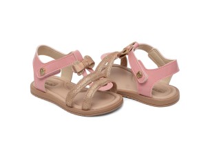 Sandália infantil feminina rosa e dourado com glitter