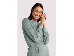 BLUSA LISTRADA EM MALHA COM RETILÍNEA PUNHO -  VERDE TEOS