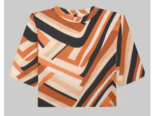 BLUSA CROPPED EM MOLETOM MVS ESTAMPADA - PARALELOS MARROM