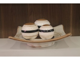 Conjunto prato grande cerâmica com 03 esfera decorativo 