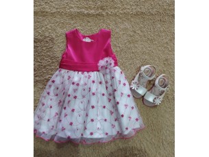 Vestido Rosa com Branco Rodado