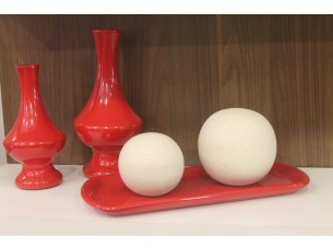 Vasos decorativos cerâmica vermelho e bolas branca, Conjunto com 05 peças decorativo  