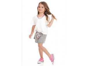 Conjunto infantil menina Blusa branca e short listrado