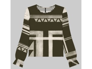 BLUSA ESTAMPADA EM VISCOSE COM DETALHE MANGA- ESSÊNCIA VERDE