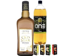 Combo Whisky Old Star Honey  1L + energético 2l + 04 unidades de gelo saborizado 