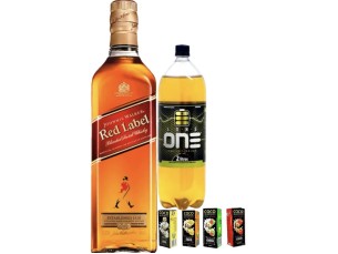 Combo com whisky Red Label + Energético de 2l + 04 unidades de gelo saborizados. 