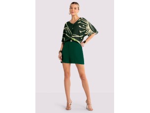 CAMISA MANGA CURTA EM VISCOSE ESTAMPADA - LIRIO VERDE