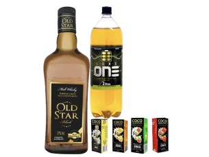 Combo Whisky Old Star Tradicional 1L + energético 2l + 04 unidades de gelo saborizado 