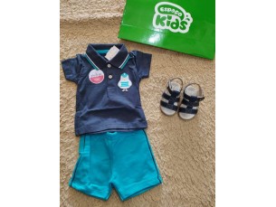 Conjunto masculino camisa polo e bermuda azul