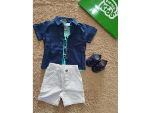 Conjunto masculino bermuda, camisa e camisa com botões