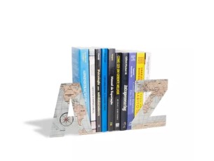 PORTA LIVROS AZ MAPA VINTAGE - 1 PAR DE PORTA LIVROS