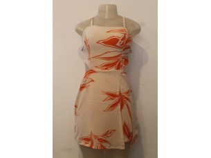 Macaquinho de alça branco com laranja com costa aberta