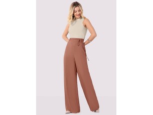 CALÇA WIDE LEG CINTURA ALTA EM VISCOSE COM CINTO - MARROM CHUTNEY