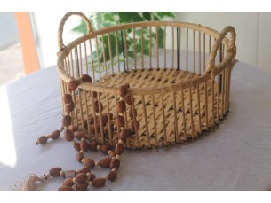 Bandeja bamboo redonda com alça e colar de mesa decorativo