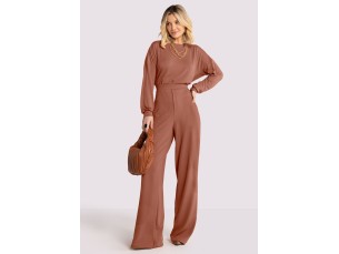 BLUSA MANGA LONGA BUFANTE COM RECORTE CANELADO - MARROM CHUTNEY