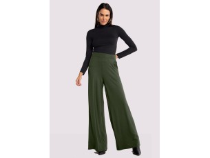 CALÇA WIDE LEG EM MALHA TEXTURIZADA- VERDE MOSQUETA