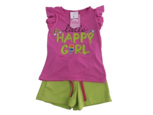 Conjunto Infantil Verão Menina Happy Girl - Pink e Verde Limão 