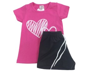 Conjunto infantil coração Rosa com preto
