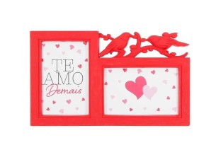 Porta Retrato Duplo Pássaros 10x15cm Em Plástico FWB