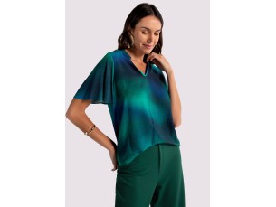BLUSA ESTAMPADA EM VISCOSE COM MANGA FLARE - OCEANO AZUL