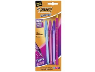 Kit 3 canetas BIC cristal fashion + 1 lápis