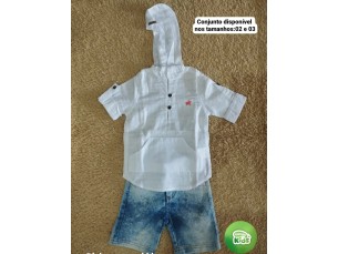 Conjunto infantil masculino camisa com capuz e bermuda
