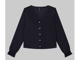 CAMISA MANGA LONGA EM VISCOSE COM LASTEX - PRETO REATIVO