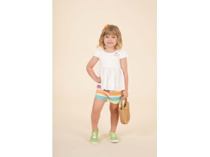 Conjunto infantil menina Blusa branca e short listrado colorido 
