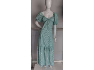 vestido longo verde listado manga curta