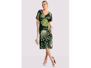 VESTIDO MIDI EM MALHA CREPE COM FENDA - LIRIO VERDE