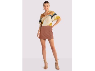 BLUSA ESTAMPADA EM VISCOSE COM MANGA FLARE - VALE DO SOL MARROM