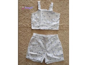 Conjunto menina - Cropped e Short branco bolinha