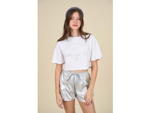 Conjunto menina  cropped e short prata
