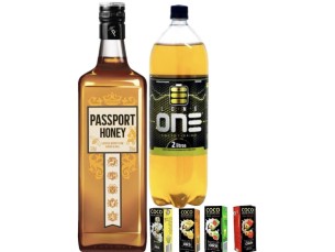 Combo com Whisky Passport honey + energético de 2l + 04 unidades de gelo saborizado