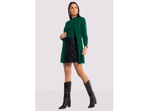 CARDIGAN ALONGADO EM MOLETOM COM RECORTE CANELADO - VERDE ARABESQUE 