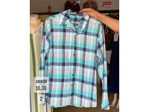 Camiseta masculina xadrez verde com cinza