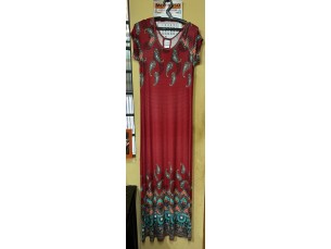 Vestido longo com manga vermelho com estampas