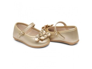 Sapatilha com flores dourada
