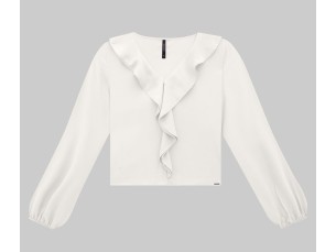 BLUSA MANGA BUFANTE EM VISCOSE COM BABADO - BRANCO OFF WHITE
