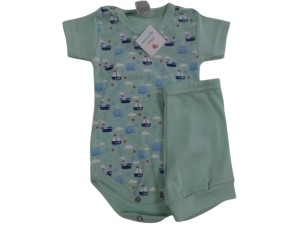 Conjunto infantil de body e short verde claro