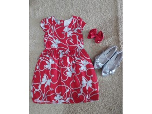 Vestido Rodado Vermelho com Branco