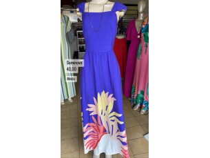 Vestido feminino longo de alça azul estampado