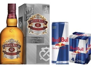 Combo com Whisky Chivas Regal 12 anos + 04 Red Bull+ 04 gelos saborizados + 04 copos 