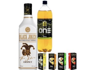 Combo com whisky black joker coconut + energético de 2l + 04 unidades de gelo